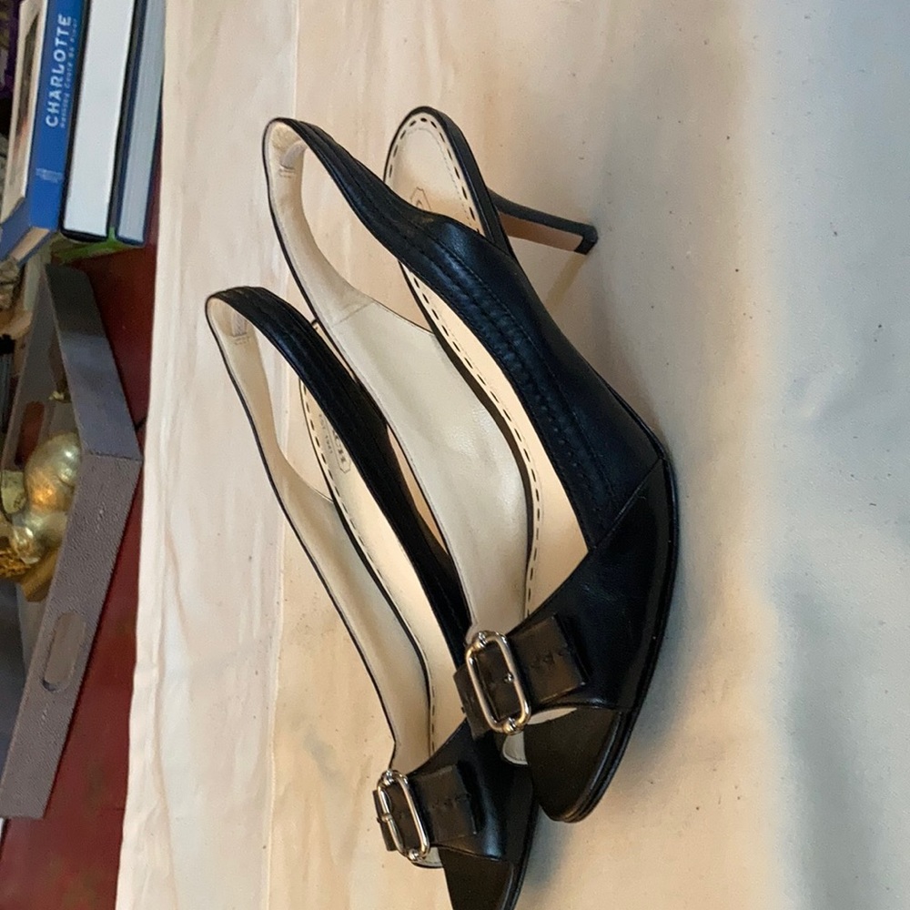 Lovely designer open toe sling back high heel.